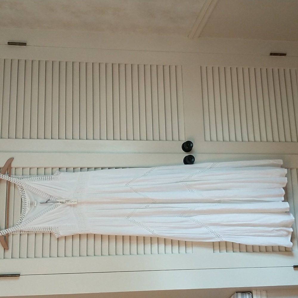 Lucky & Coco White Boho Gauzy Lined Maxi Dress, Flowy, Casual, Cottage Core - Picture 2 of 12